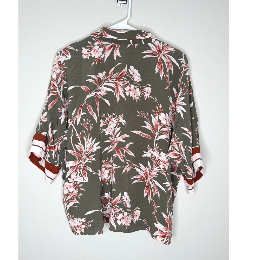 Joie Floral Button Front‎ Blouse Olive Green Pink Quiet Luxury - Picture 7 of 10